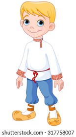 Illustration Of Cute Boy Dressed In Russian National Dress