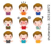 Illustration of cute boy faces showing different emotions