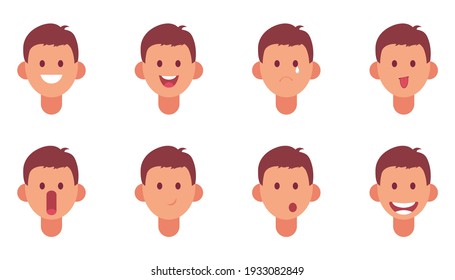 Illustration of cute boy faces showing different emotions.