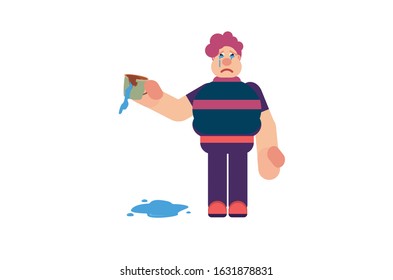 An illustration of a cute boy got sad because of his broken glass. A damaged goods vector illustration, this illustration can use as a sticker also. 