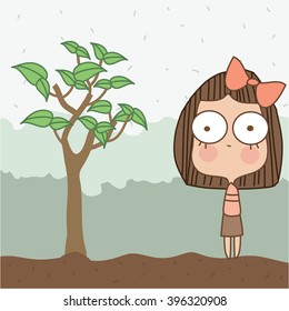 Illustration cute boy growing with trees 3.