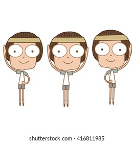 Illustration cute boy leg stretches,exercise on white background.