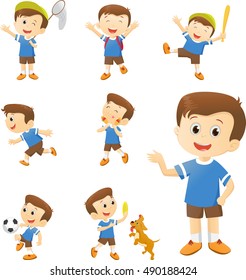 illustration of Cute boy many actions set