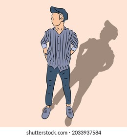 Illustration of a cute boy model silhouette in action graphic vector