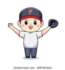 Illustration of a cute boy playing baseball kawaii chibi character design