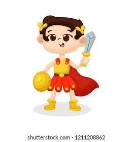 Illustration of Cute Cute Boy with Roman Soldier Uniform