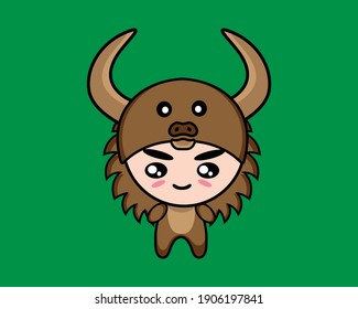 Illustration of cute boy wearing bull costume