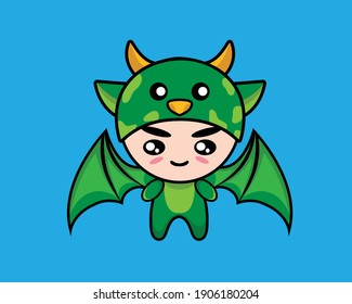 Illustration of cute boy wearing dragon costume