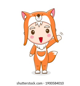 Illustration of Cute boy wearing fox costume isolated white background