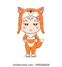 Illustration of Cute boy wearing fox costume isolated white background