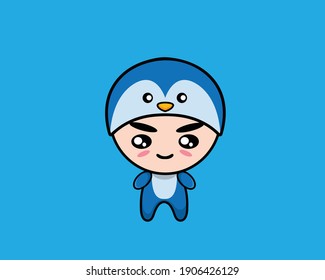 Illustration of cute boy wearing penguin costume