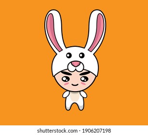 Illustration of cute boy wearing rabbit costume