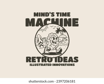 Illustration Of A Cute Brain Character With Expressions, Featuring A Handwritten And Retro Style, Suitable For Posters And Stickers.