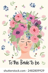 Ilustración de la novia linda. Tarjeta de Vector para concepto de boda y otros usos