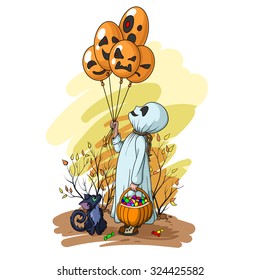 Illustration - Cute bringing with balloons.
