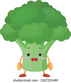 Illustration of a cute broccoli character crying