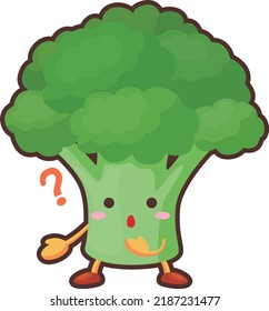 Illustration of a cute broccoli character wondering