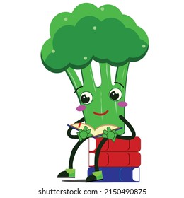 ilustración lindo brócoli leyendo un libro