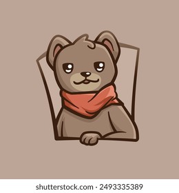 Illustration of a cute brown bear wearing a red scarf 