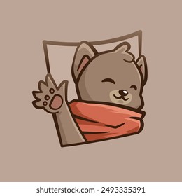 Illustration of a cute brown bear wearing a red scarf 