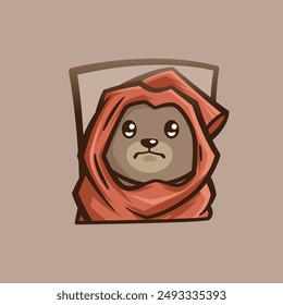 Illustration of a cute brown bear wearing a red scarf 