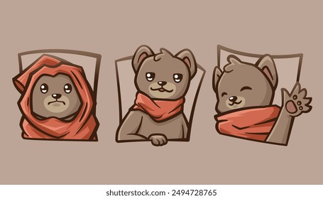 Illustration of a cute brown bear wearing a red scarf 