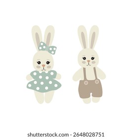 Illustration of cute bunnies on a white background.