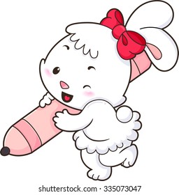 Illustration of a Cute Bunny Carrying a Marker