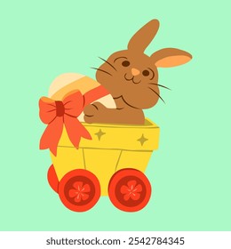 Illustration of Cute Bunny with Easter Egg in Cart.