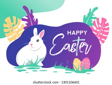 An illustration of cute bunny and Easter eggs, vector image