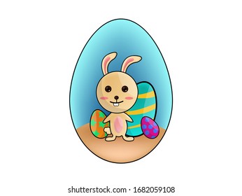 illustration cute bunny leaning against eggs easter with a smile