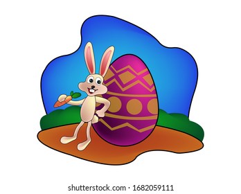 illustration cute bunny leaning against eggs easter with a smile
