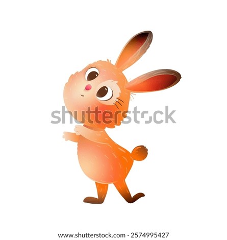 Illustration of a cute bunny or rabbit character looking curious. Baby Bunny animal design, colorful little rabbit for kids. Vector character design for children.
