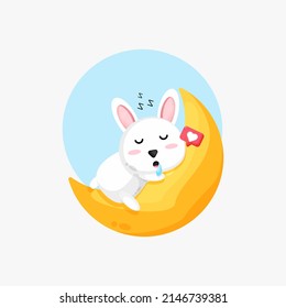 Illustration of cute bunny sleeping on the crescent moon