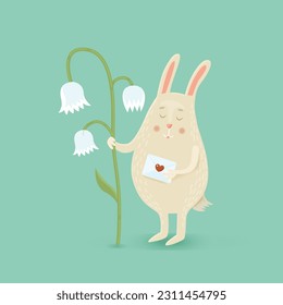 Illustration with a cute bunny, vector illustration. Children's illustration