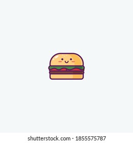 Illustration of Cute Burger Icon - Smiley Emoji Icon Set, Vector Cartoon Illustration.