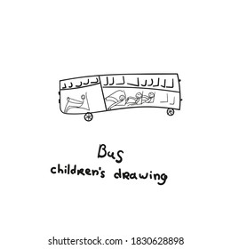 illustration of a cute bus on a white background. Round bonnet and retro styled headlights. school bus for design, child's print for a boy. hand-drawn in flat style, vector. Children's drawn