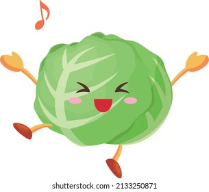 Illustration of a cute cabbage character who is very pleased