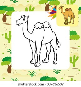 Illustration of cute camel. Coloring page.Vector