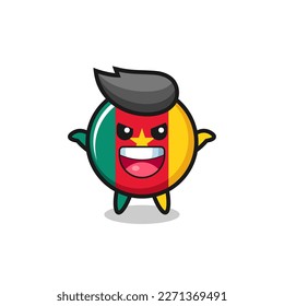 the illustration of cute cameroon flag badge doing scare gesture , cute style design for t shirt, sticker, logo element