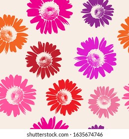 Illustration of cute camomile seamless pattern. Vector background with chamomiles flowers. Spring daisy on the cream background. Chartreuse floral texture. Sample plant botanical pattern for design