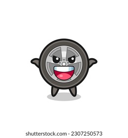 the illustration of cute car wheel doing scare gesture , cute style design for t shirt, sticker, logo element