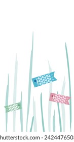 Illustration of cute carp streamers and floating seaweed.