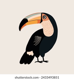 Illustration with cute cartoon abstract toucan 