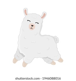Illustration of cute cartoon alpaca isolated on white background. Print for t-shirts, posters, greeting cards, stickers, design and more. Cartoon llama