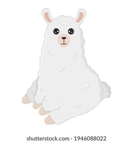 Illustration of cute cartoon alpaca isolated on white background. Print for t-shirts, posters, greeting cards, stickers, design and more. Cartoon llama
