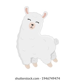 Illustration of cute cartoon alpaca isolated on white background. Print for t-shirts, posters, greeting cards, stickers, design and more. Cartoon llama
