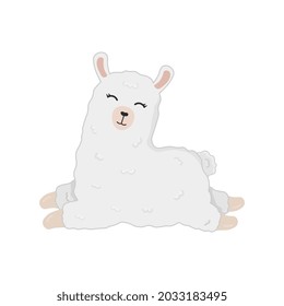 Illustration of cute cartoon alpaca isolated on white background. Print for t-shirts, posters, greeting cards, stickers, design and more. Cartoon llama