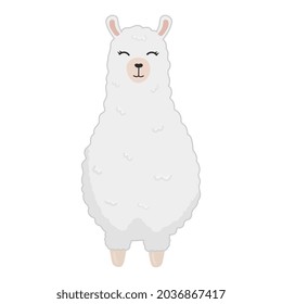 Illustration of cute cartoon alpaca isolated on white background. Print for t-shirts, posters, greeting cards, stickers, design and more. Cartoon llama