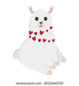 Illustration of cute cartoon alpaca on white background. Print for t-shirts, posters, greeting cards, stickers, design and more. Cartoon llama